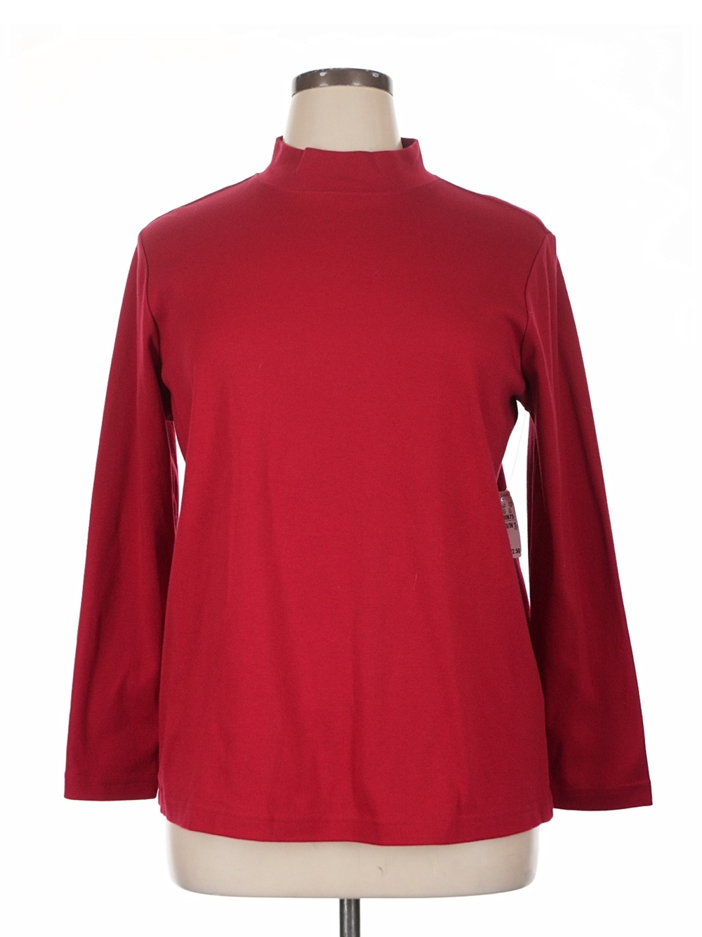 CJ Banks Red Long-Sleeve Mock Neck Top